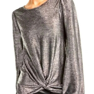 Women's Twist Front Pullover Top Long Sleeve Medium Gold Metallic​